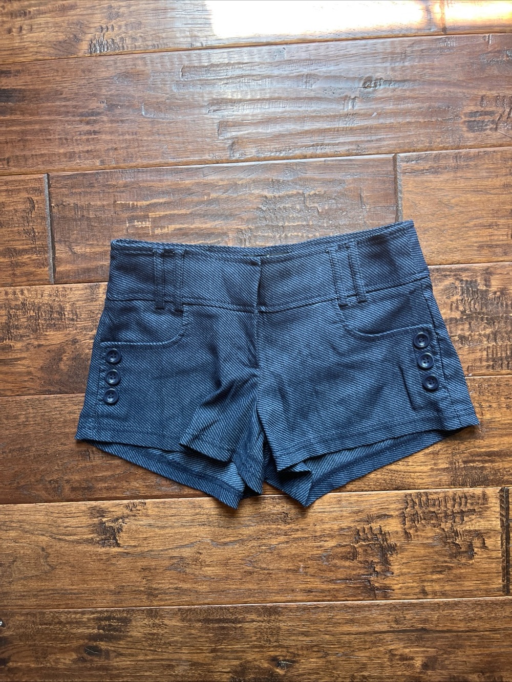 Women's Navy Textured Twill Dress Shorts Button Detail Preppy nautical 
Small